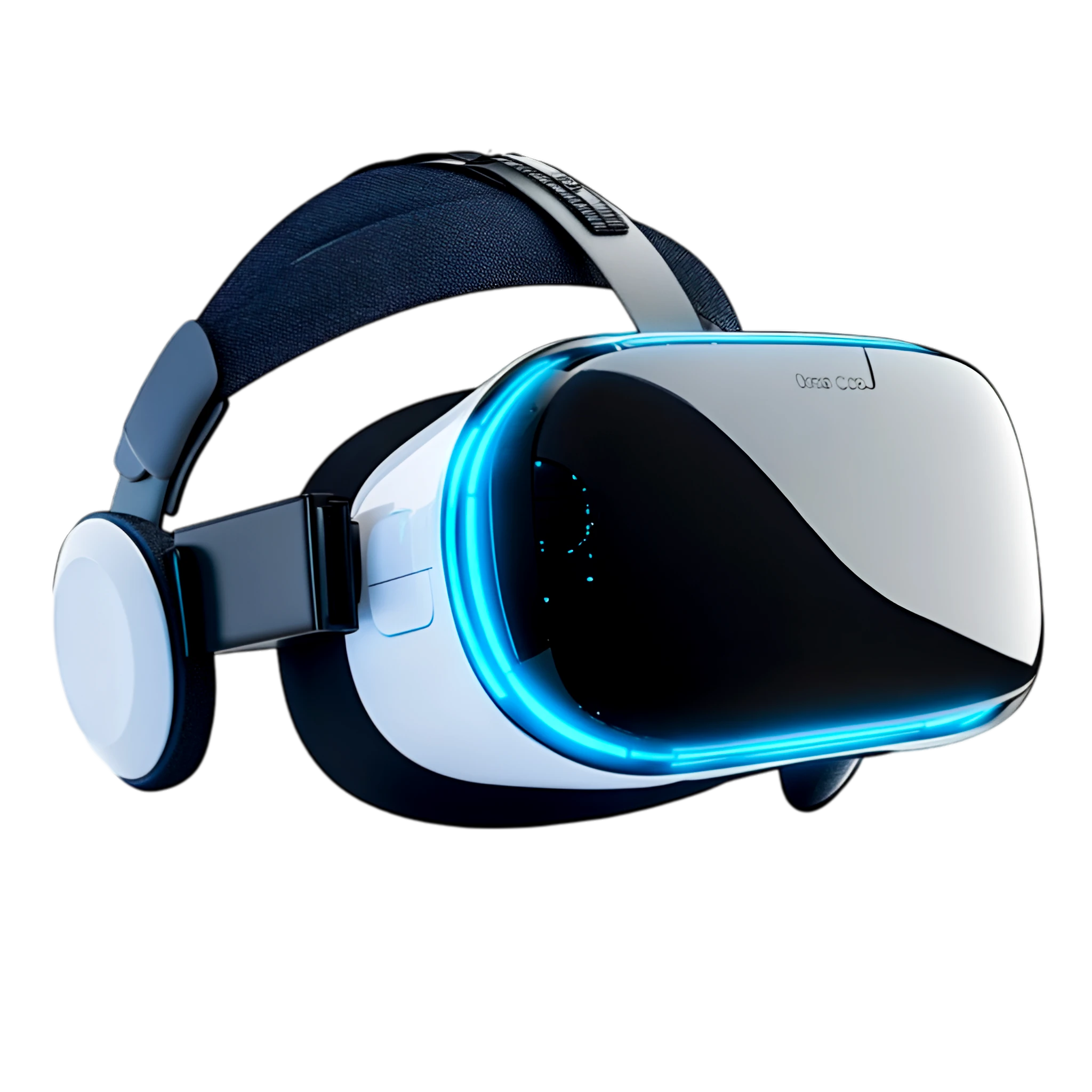Futuristic blue and white virtual reality headset